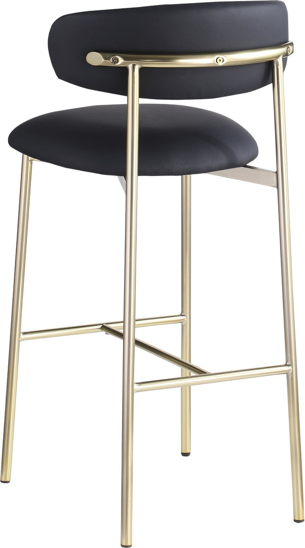 Meridian Furniture Lupita Vegan Leather Barstools with Curved Back and Metal Frame for Kitchen Island Seating Black Style A 833Black-C