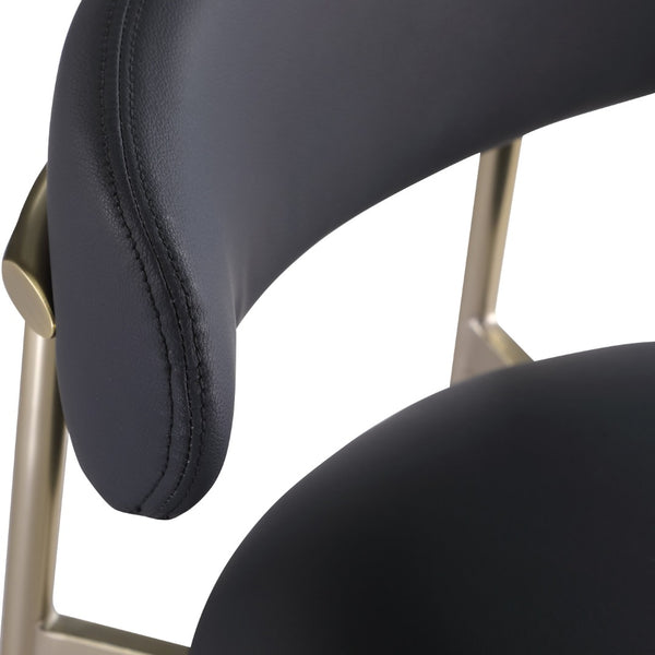 Meridian Furniture Lupita Vegan Leather Barstools with Curved Back and Metal Frame for Kitchen Island Seating Black Style A 833Black-C