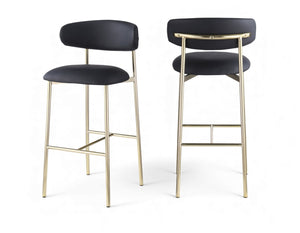 Meridian Furniture Lupita Vegan Leather Barstools with Curved Back and Metal Frame for Kitchen Island Seating Black Style A 833Black-C