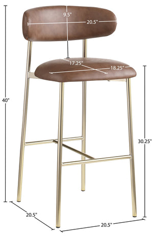 Meridian Furniture Lupita Vegan Leather Barstools with Curved Back and Metal Frame for Kitchen Island Seating Brown Style A 833Brown-C