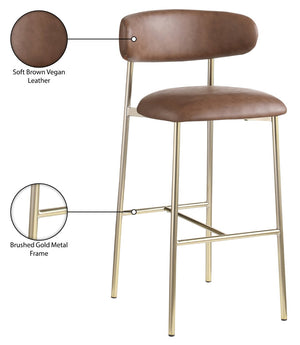 Meridian Furniture Lupita Vegan Leather Barstools with Curved Back and Metal Frame for Kitchen Island Seating Brown Style A 833Brown-C