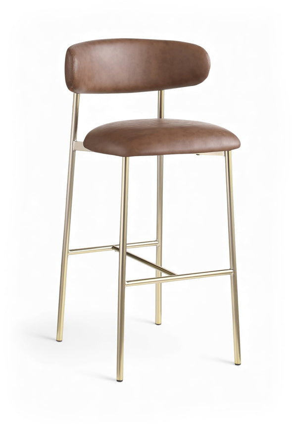 Meridian Furniture Lupita Vegan Leather Barstools with Curved Back and Metal Frame for Kitchen Island Seating Brown Style A 833Brown-C