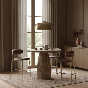 Meridian Furniture Lupita Vegan Leather Barstools with Curved Back and Metal Frame for Kitchen Island Seating Brown Style A 833Brown-C