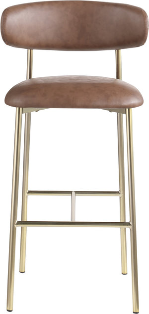 Meridian Furniture Lupita Vegan Leather Barstools with Curved Back and Metal Frame for Kitchen Island Seating Brown Style A 833Brown-C
