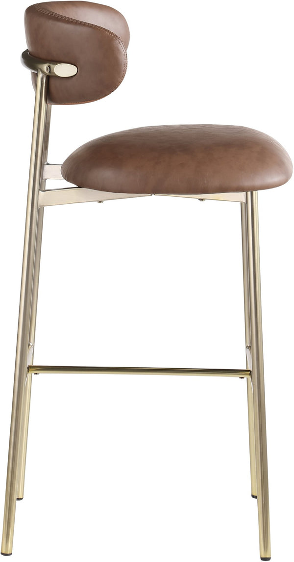 Meridian Furniture Lupita Vegan Leather Barstools with Curved Back and Metal Frame for Kitchen Island Seating Brown Style A 833Brown-C