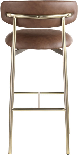 Meridian Furniture Lupita Vegan Leather Barstools with Curved Back and Metal Frame for Kitchen Island Seating Brown Style A 833Brown-C