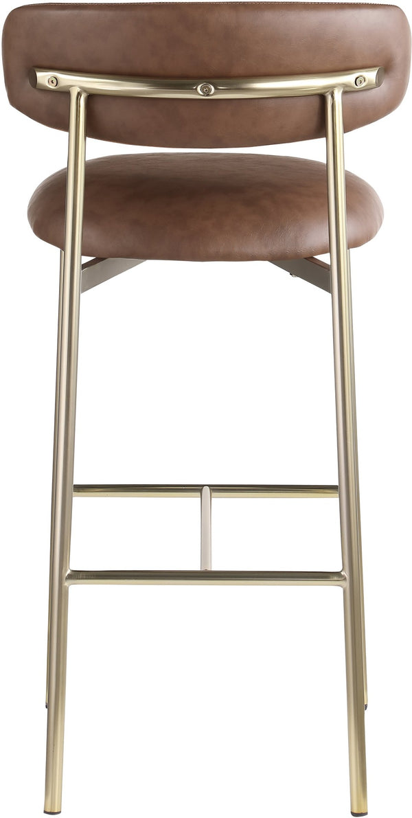 Meridian Furniture Lupita Vegan Leather Barstools with Curved Back and Metal Frame for Kitchen Island Seating Brown Style A 833Brown-C