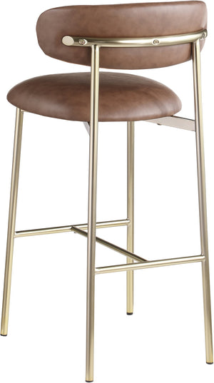 Meridian Furniture Lupita Vegan Leather Barstools with Curved Back and Metal Frame for Kitchen Island Seating Brown Style A 833Brown-C