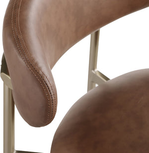 Meridian Furniture Lupita Vegan Leather Barstools with Curved Back and Metal Frame for Kitchen Island Seating Brown Style A 833Brown-C
