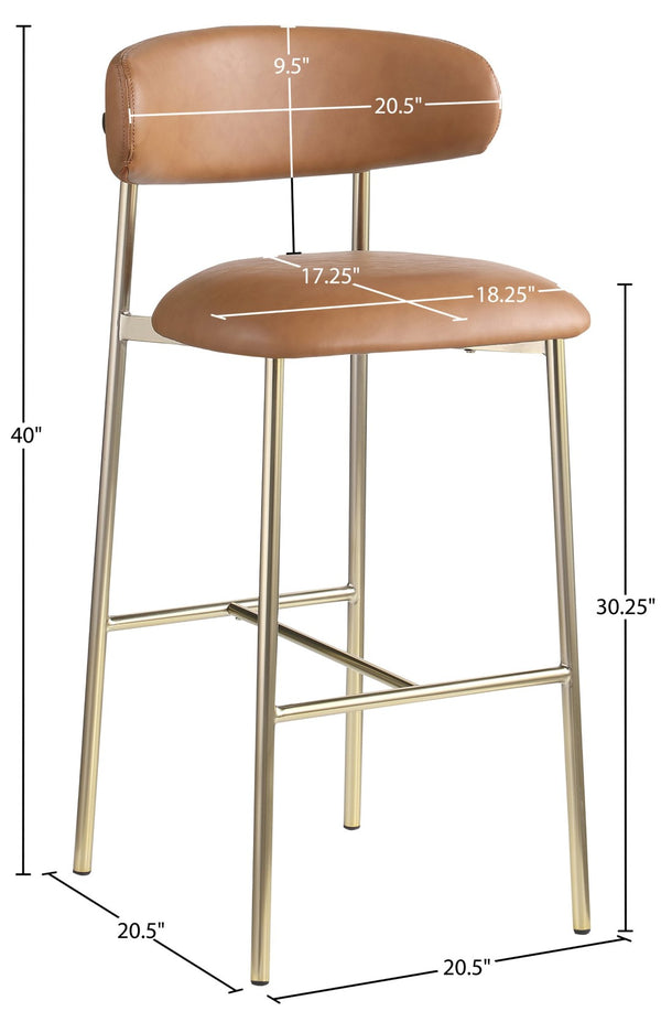 Meridian Furniture Lupita Vegan Leather Barstools with Curved Back and Metal Frame for Kitchen Island Seating Cognac Style A 833Cognac-C
