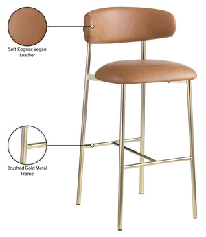 Meridian Furniture Lupita Vegan Leather Barstools with Curved Back and Metal Frame for Kitchen Island Seating Cognac Style A 833Cognac-C