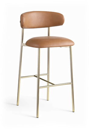 Meridian Furniture Lupita Vegan Leather Barstools with Curved Back and Metal Frame for Kitchen Island Seating Cognac Style A 833Cognac-C