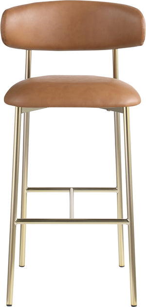 Meridian Furniture Lupita Vegan Leather Barstools with Curved Back and Metal Frame for Kitchen Island Seating Cognac Style A 833Cognac-C