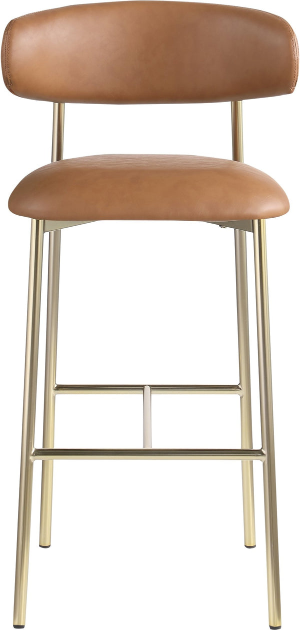 Meridian Furniture Lupita Vegan Leather Barstools with Curved Back and Metal Frame for Kitchen Island Seating Cognac Style A 833Cognac-C