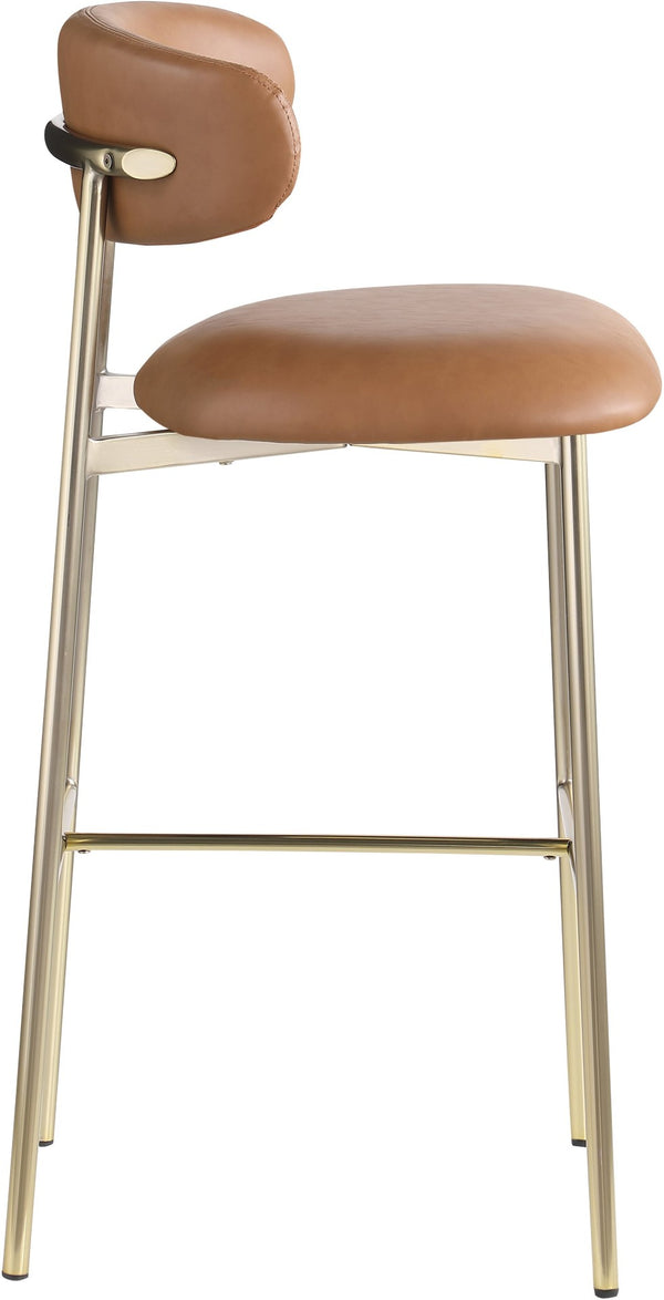 Meridian Furniture Lupita Vegan Leather Barstools with Curved Back and Metal Frame for Kitchen Island Seating Cognac Style A 833Cognac-C