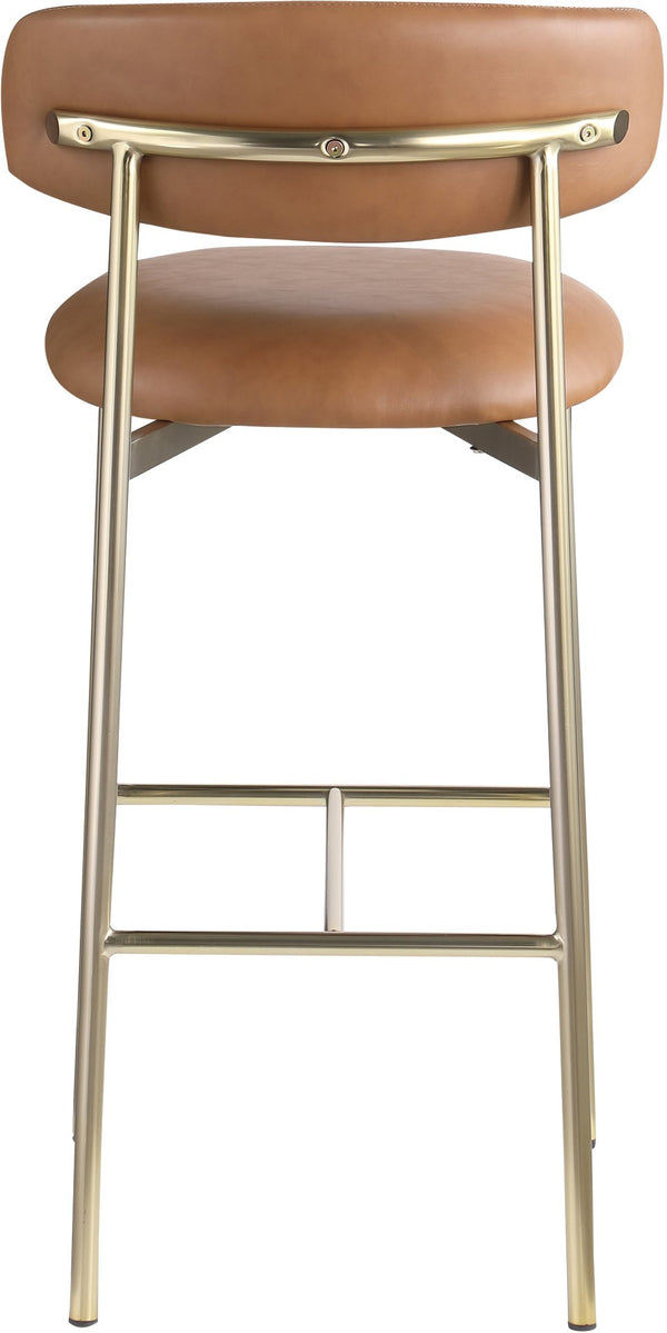 Meridian Furniture Lupita Vegan Leather Barstools with Curved Back and Metal Frame for Kitchen Island Seating Cognac Style A 833Cognac-C