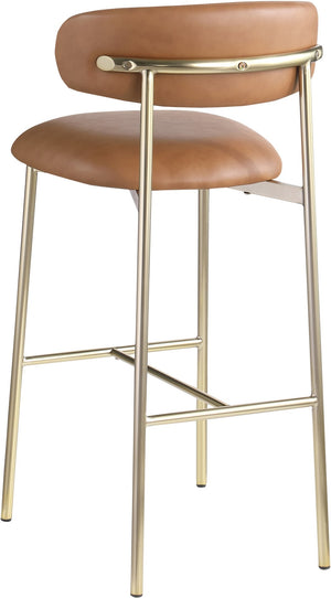 Meridian Furniture Lupita Vegan Leather Barstools with Curved Back and Metal Frame for Kitchen Island Seating Cognac Style A 833Cognac-C