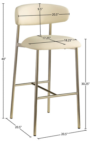 Meridian Furniture Lupita Vegan Leather Barstools with Curved Back and Metal Frame for Kitchen Island Seating Cream Style A 833Cream-C