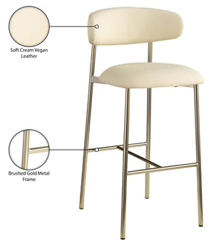 Meridian Furniture Lupita Vegan Leather Barstools with Curved Back and Metal Frame for Kitchen Island Seating Cream Style A 833Cream-C