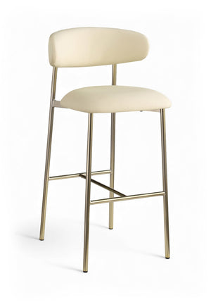 Meridian Furniture Lupita Vegan Leather Barstools with Curved Back and Metal Frame for Kitchen Island Seating Cream Style A 833Cream-C
