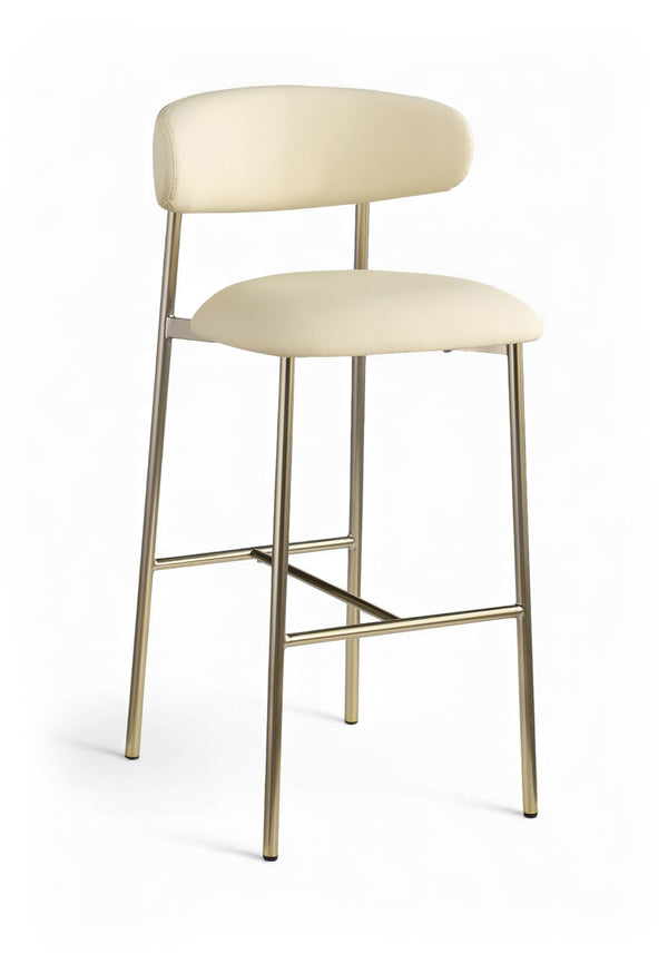 Meridian Furniture Lupita Vegan Leather Barstools with Curved Back and Metal Frame for Kitchen Island Seating Cream Style A 833Cream-C