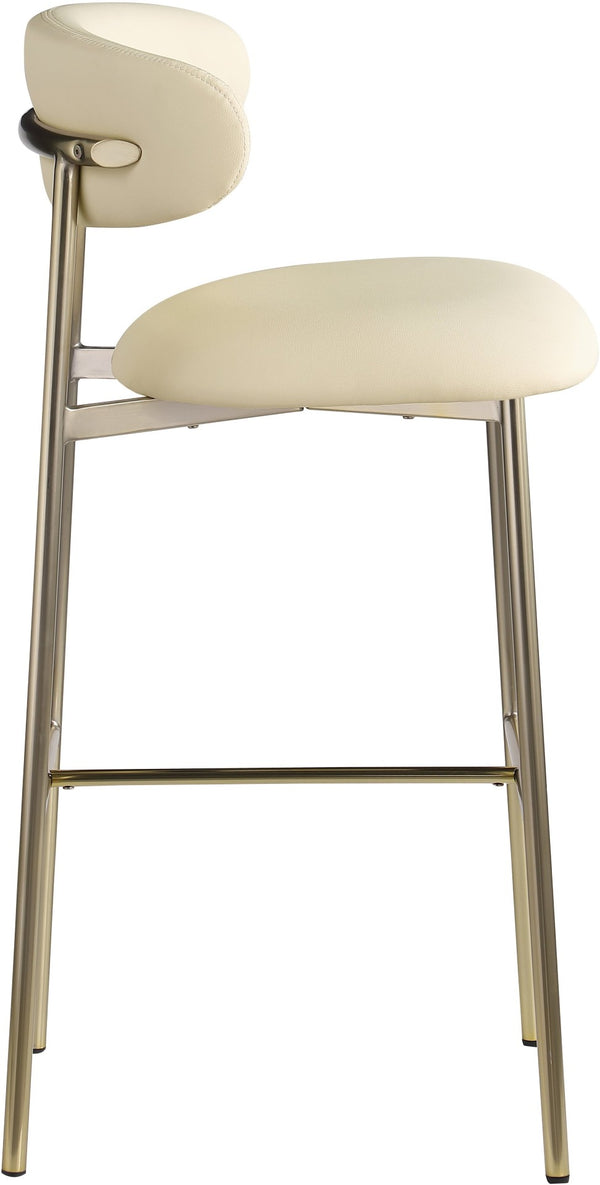 Meridian Furniture Lupita Vegan Leather Barstools with Curved Back and Metal Frame for Kitchen Island Seating Cream Style A 833Cream-C