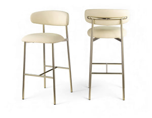 Meridian Furniture Lupita Vegan Leather Barstools with Curved Back and Metal Frame for Kitchen Island Seating Cream Style A 833Cream-C