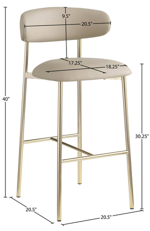 Meridian Furniture Lupita Vegan Leather Barstools with Curved Back and Metal Frame for Kitchen Island Seating Taupe Style A 833Taupe-C