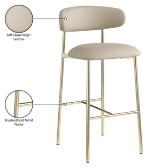 Meridian Furniture Lupita Vegan Leather Barstools with Curved Back and Metal Frame for Kitchen Island Seating Taupe Style A 833Taupe-C