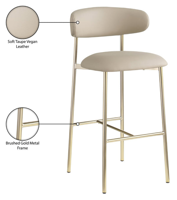 Meridian Furniture Lupita Vegan Leather Barstools with Curved Back and Metal Frame for Kitchen Island Seating Taupe Style A 833Taupe-C