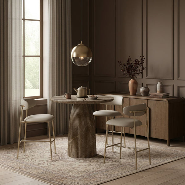 Meridian Furniture Lupita Vegan Leather Barstools with Curved Back and Metal Frame for Kitchen Island Seating Taupe Style A 833Taupe-C