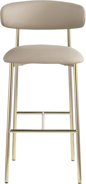 Meridian Furniture Lupita Vegan Leather Barstools with Curved Back and Metal Frame for Kitchen Island Seating Taupe Style A 833Taupe-C