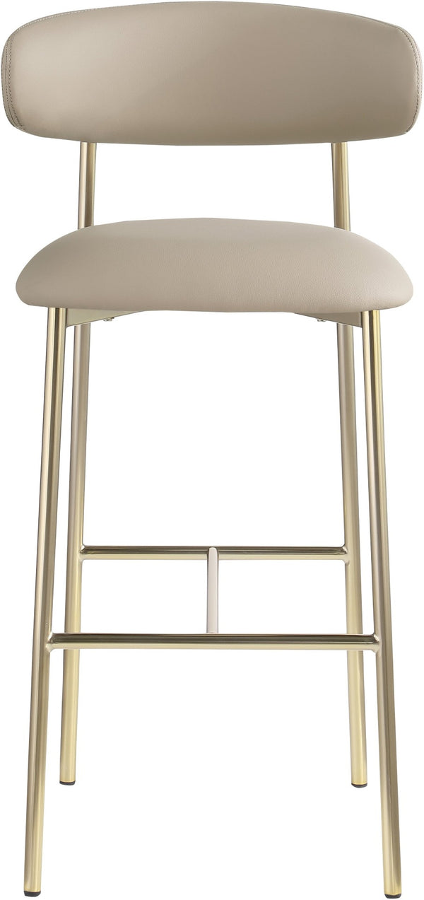 Meridian Furniture Lupita Vegan Leather Barstools with Curved Back and Metal Frame for Kitchen Island Seating Taupe Style A 833Taupe-C