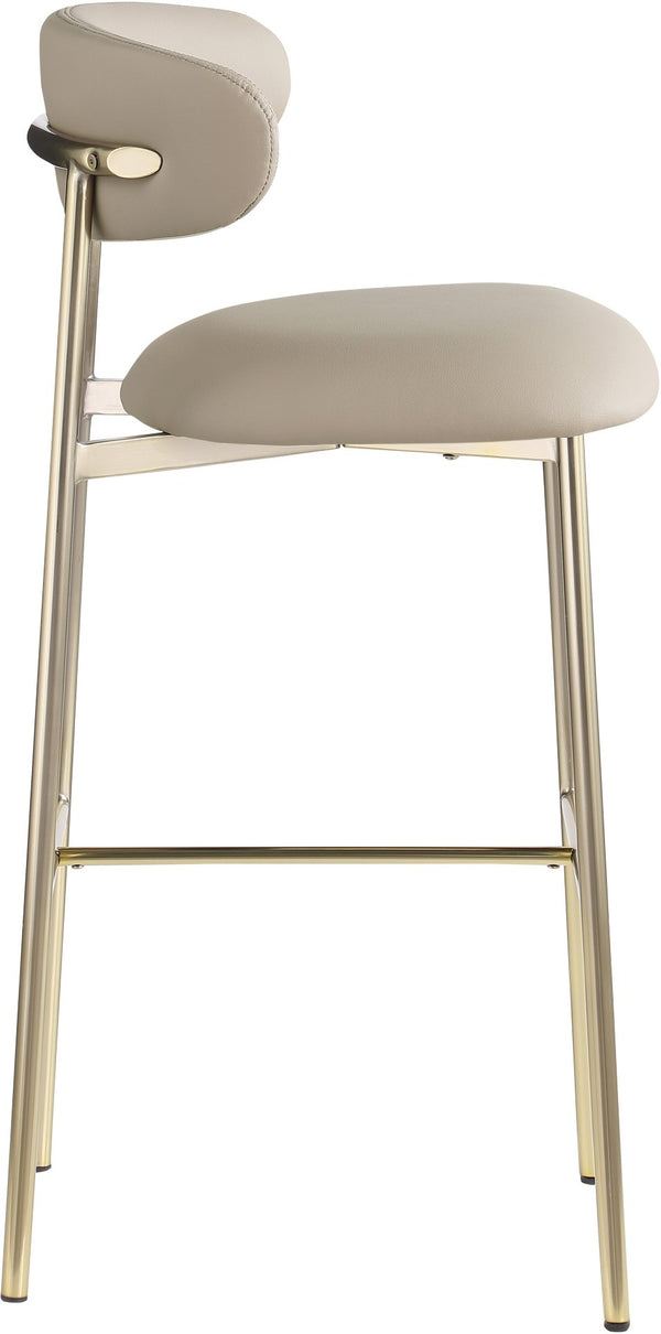 Meridian Furniture Lupita Vegan Leather Barstools with Curved Back and Metal Frame for Kitchen Island Seating Taupe Style A 833Taupe-C