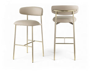 Meridian Furniture Lupita Vegan Leather Barstools with Curved Back and Metal Frame for Kitchen Island Seating Taupe Style A 833Taupe-C