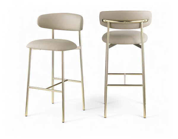 Meridian Furniture Lupita Vegan Leather Barstools with Curved Back and Metal Frame for Kitchen Island Seating Taupe Style A 833Taupe-C