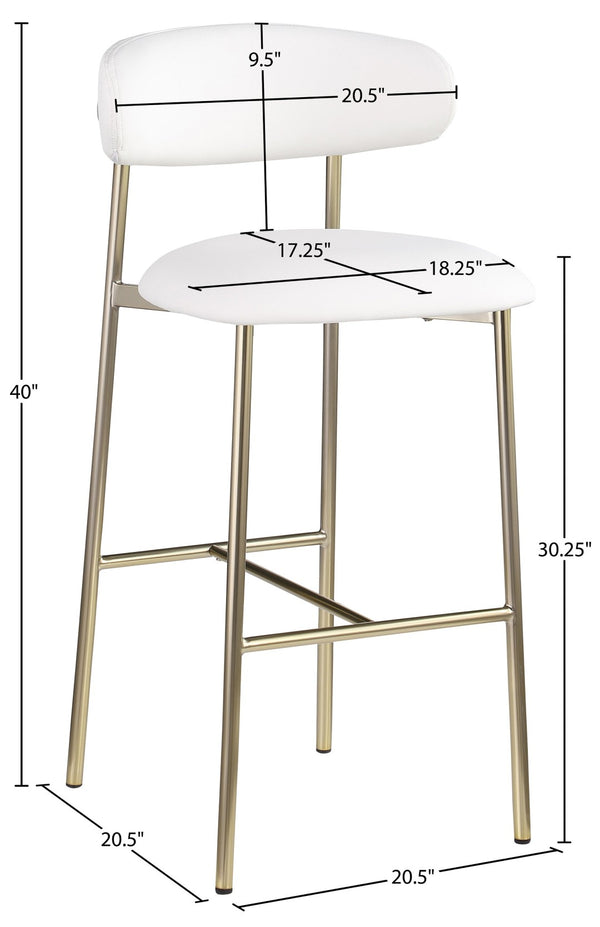 Meridian Furniture Lupita Vegan Leather Barstools with Curved Back and Metal Frame for Kitchen Island Seating White Style A 833White-C