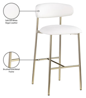 Meridian Furniture Lupita Vegan Leather Barstools with Curved Back and Metal Frame for Kitchen Island Seating White Style A 833White-C