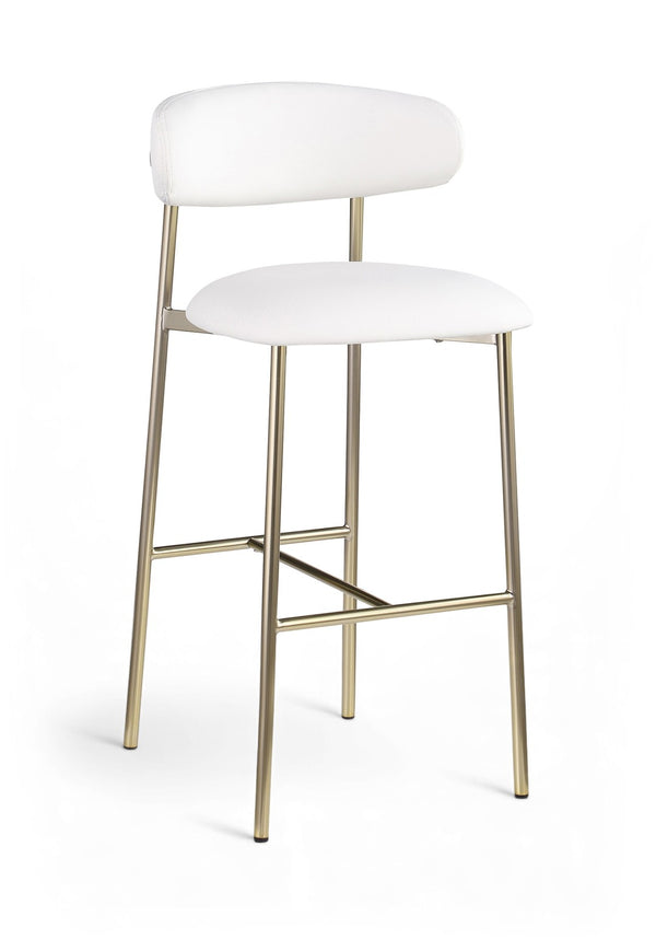 Meridian Furniture Lupita Vegan Leather Barstools with Curved Back and Metal Frame for Kitchen Island Seating White Style A 833White-C