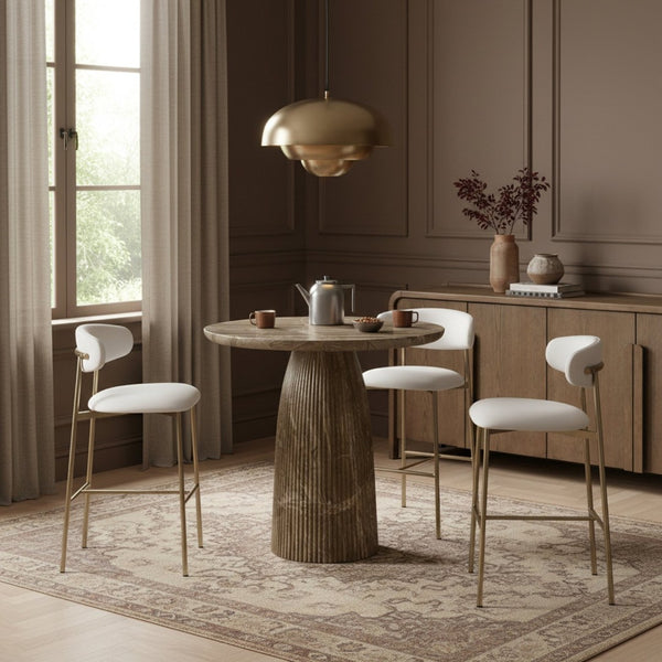 Meridian Furniture Lupita Vegan Leather Barstools with Curved Back and Metal Frame for Kitchen Island Seating White Style A 833White-C