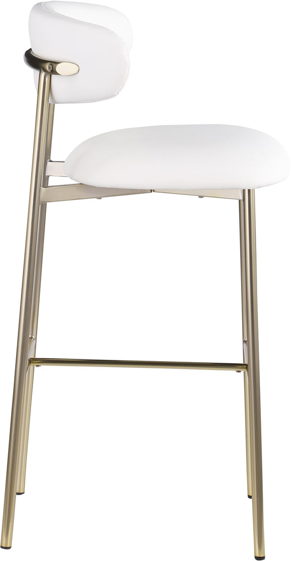 Meridian Furniture Lupita Vegan Leather Barstools with Curved Back and Metal Frame for Kitchen Island Seating White Style A 833White-C