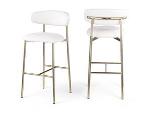 Meridian Furniture Lupita Vegan Leather Barstools with Curved Back and Metal Frame for Kitchen Island Seating White Style A 833White-C