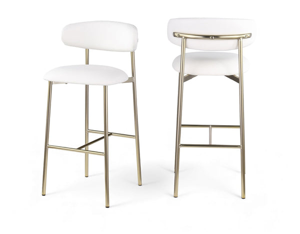 Meridian Furniture Lupita Vegan Leather Barstools with Curved Back and Metal Frame for Kitchen Island Seating White Style A 833White-C