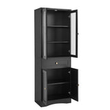 English Elm Tall Bathroom Storage Cabinet, Cabinet With Four Doors and Drawers, Adjustable Shelf, Mdf Board, Black