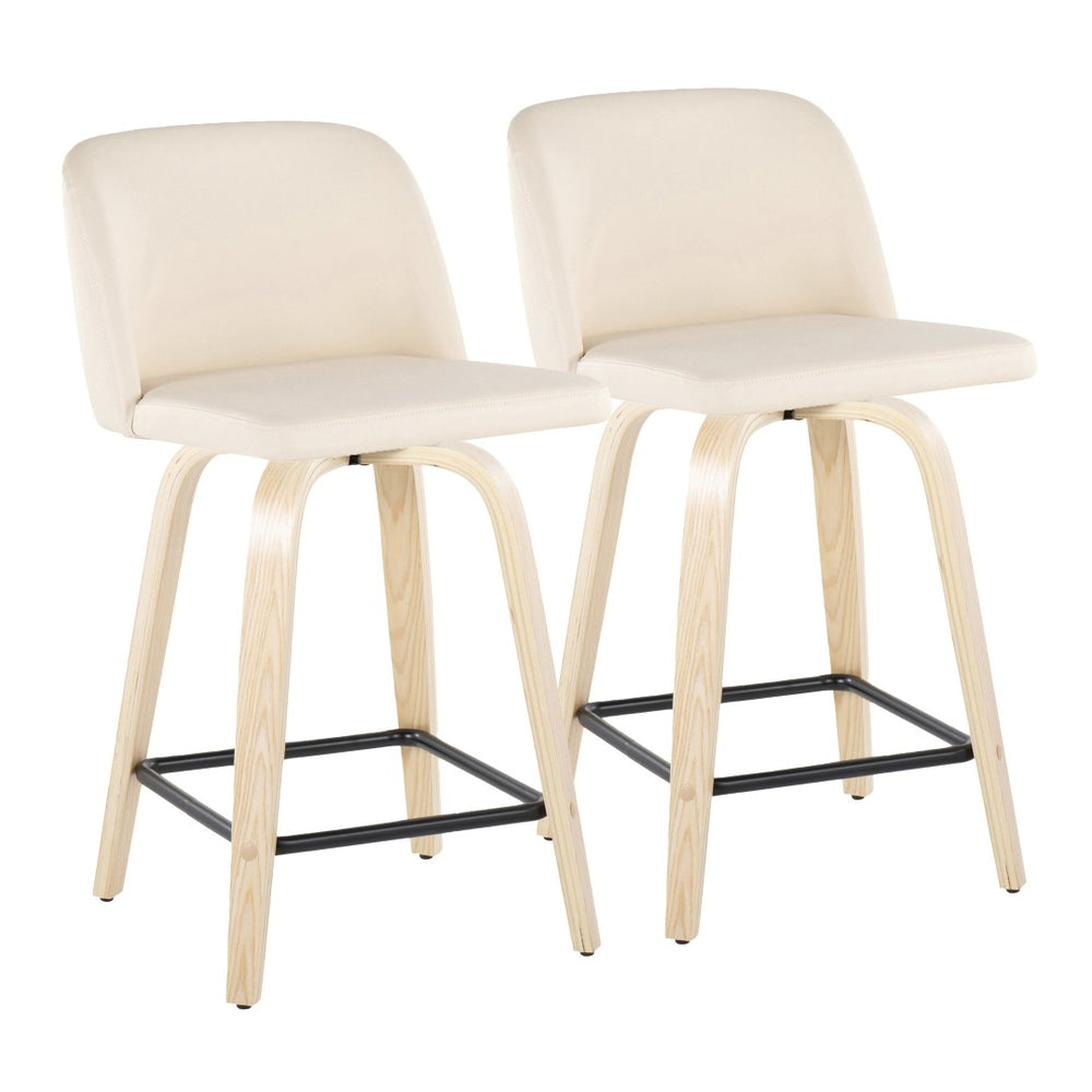 English Elm Toriano 24" Swivel Counter Stools In Cream Faux Leather & Natural Wood - Set Of 2 For Modern Spaces B202S00139-GIGA