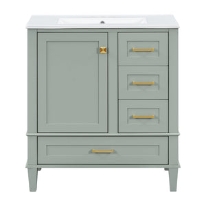 English Elm 30" Modern Bathroom Vanity with Solid Wood Frame, 3 Soft-Close Drawers and Ceramic Sink, Sleek Design Sage Green N729P170557G