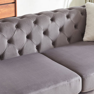 English Elm FX 61.25-inch Deluxe Velvet Sofa Chesterfield Tufted Design with 2 Pillows Metal Legs 500lbs Capacity Grey W1926S00069