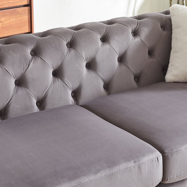 English Elm FX Velvet Chesterfield Sofa 82.5" Deluxe Tufted Design with 2 Pillows, Metal Legs, 750lb Capacity Grey W1926S00071