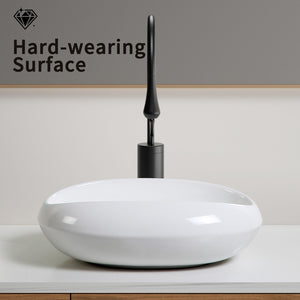 English Elm Oval Ceramic Vessel Sink Glossy White Basin for Small Vanity Countertop Bathrooms W3402P351197