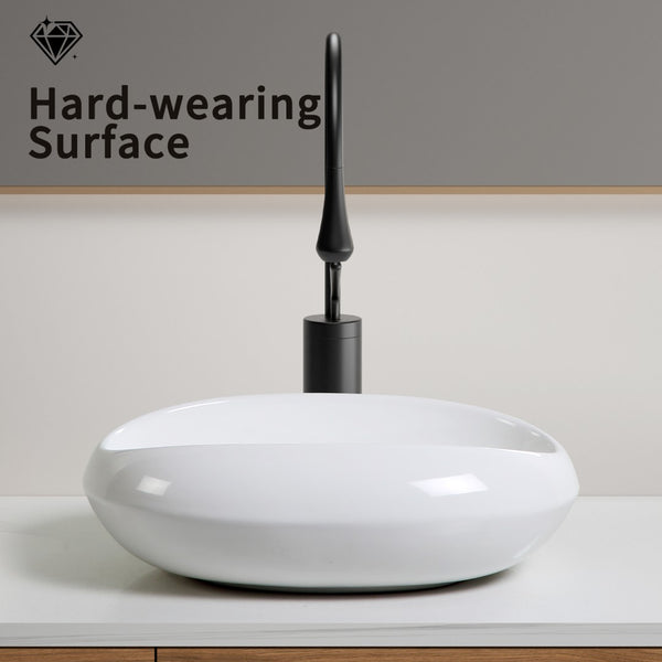English Elm Oval Ceramic Vessel Sink Glossy White Basin for Small Vanity Countertop Bathrooms W3402P351197